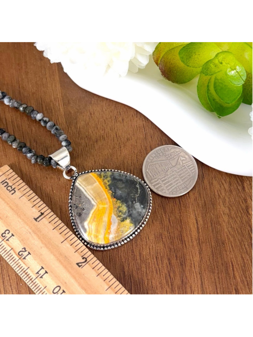 Bumblebee Bumble Bee Jasper Pendant Vintage Southwest Boho Style Pear New 925 - Picture 5 of 7